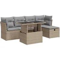 vidaXL 6-delige Loungeset met kussens poly rattan beige