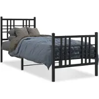 vidaXL Bedframe met hoofd- en voeteneinde metaal zwart 75x190 cm
