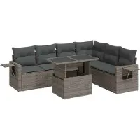 vidaXL 7-delige tuinmeubelset met kussens, grijs, polyrotan