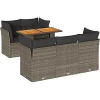 vidaXL 6-delige Loungeset met kussens poly rattan grijs