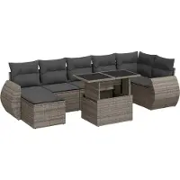 vidaXL 8-delige Loungeset met kussens poly rattan grijs