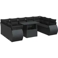 vidaXL 10-delige Loungeset met kussens poly rattan zwart