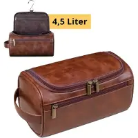 Garzini Toilettas heren - Toilettas mannen leder - Ophangbaar - Toiletzak Heren - 4.5L - Travel Organizer Heren - Hangbaar met Haak - Bruin