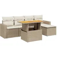 vidaXL 6-delige Loungeset met kussens poly rattan beige