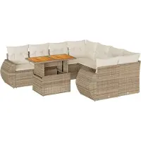 vidaXL 9-delige Loungeset met kussens poly rattan beige