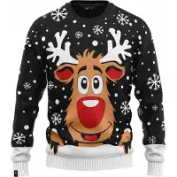 JAP Christmas Kersttrui (maat 6XL) - 100% Gerecycled - Kriebelt niet - Kerstcadeau volwassenen - Foute Kersttrui dames en heren XXXXXXL - Rudolf het Rendier - Zwart