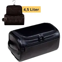 Garzini Toilettas heren - Toilettas mannen leder - Ophangbaar - Toiletzak Heren - 4.5L - Travel Organizer Heren - Hangbaar met Haak - Zwart