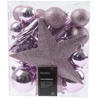 Décoris Kerstballen mixbox met piek 33-delig | fris lila | kunststof/onbreekbaar | diverse maten