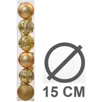 Décoris Kerstballen polystyreen licht goud/kleur(en) shiny matt glitter mix - 6 stuks (ø15 cm)