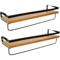 MISOU Zwevende Wandplank - 2 stuks - Industrieel - Hout - Muurdecoratie - Boekenrek - 44,5x14cm - Fotoplank - Wandrek