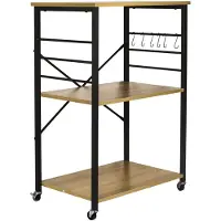 Erro Keukentrolley - Serveerwagen - 3 planken - 60x40x89 cm - zwart met houtlook