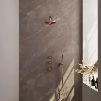Brauer Copper Carving complete inbouw regendouche set 05 met 20cm douchekop, plafondarm en staafhanddouche geborsteld koper PVD