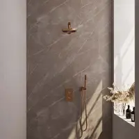 Brauer Copper Carving complete inbouw regendouche set 41 met 20cm douchekop, plafondarm, staafhanddouche en glijstang geborsteld koper PVD