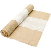 Chaks Jute tafelloper - 2x - met wit kant - 60 x 300 cm - extra breed - Tafeldecoratie versieringen