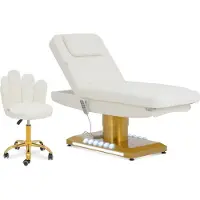 Physa Elektrische behandelstoel met rollende kruk - 3 motoren - 300 W - 188 x 70 x 59 - 80 cm - 200 kg - wit/goud