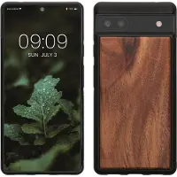 Kwmobile telefoonhoesje geschikt voor Google Pixel 6a - Hoesje met bumper in vintage bruin / bruin - Backcover - hout