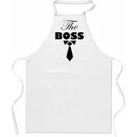 B&C mijncadeautje - keukenschort - kookschort - The Boss - wit - 100% katoen - voor hem