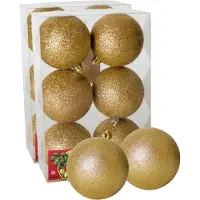 Gerimport 12x stuks kerstballen goud glitters kunststof diameter 8 cm - Kerstboom versiering