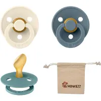 BIBS Dental fopspenen Anatomical 6-18 maanden- Set 3 stuks- Ivory , Petrol, Island Sea + Monkiezz speenzakje - orthodontisch- Anatomisch- Maat 2