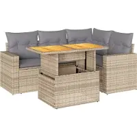 vidaXL 5-delige Loungeset met kussens poly rattan beige