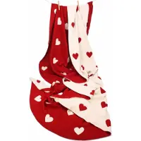 Meander gebreid kleed rood met witte hartjes 100% katoen 125 x 150 cm