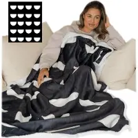 Cosas Plaid met Voetenzak - Deken - Zwart en Wit - Fleece - Sherpa - Print - 180 x 130 cm