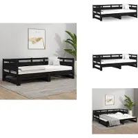 vidaXL Dagbed uitschuifbaar, zwart, massief grenenhout, 2x(90x190) cm - Bedden & bedbodems