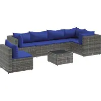 vidaXL 7-delige Loungeset met kussens poly rattan grijs