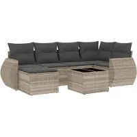 vidaXL 7-delige Loungeset met kussens poly rattan lichtgrijs