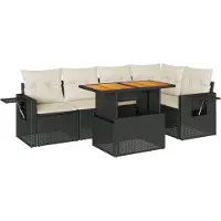 vidaXL 6-delige Loungeset met kussens poly rattan zwart