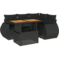 vidaXL 5-delige Loungeset met kussens poly rattan zwart