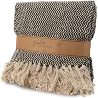 Jens Living SENZA Plaid - Deken - Visgraat motief - Recycled Katoen - 180 x 130 cm - Zwart
