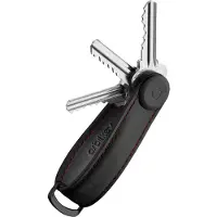 OrbitKey Zwarte leren sleutelhanger | Maat adult