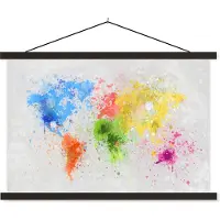 MuchoWow Wereldkaart kleur inkt schoolplaat platte latten zwart 90x60 cm - Foto print op textielposter (wanddecoratie woonkamer/slaapkamer)