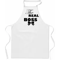 B&C mijncadeautje - keukenschort - kookschort - The Real Boss - wit - 100% katoen - voor haar