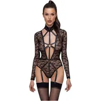 Cottelli - transparant body met bandjes - zwart - M