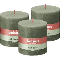 Bolsius - Rustieke Kaars - 3 Stuks - Groen - 10 x 10cm - 62 Branduren