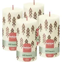 Bolsius - Rustieke kaars - 4 Stuks - Ivoor met print - 13cm - Kerst patroon