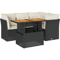 vidaXL 5-delige tuinmeubelset met kussens, zwart, polyrotan