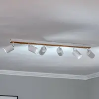 Envostar Tino plafondspot 6-lamps wit/hout , dimbaar, wit / opaal, Woon-/ Eetkamer, metaal, halogeen spot