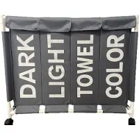 Merkloos Wasmand met deksel 120 liter - Wassorteerder 4 vakken op wieltjes - Dark | Light | Towel | Color|