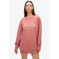 Superdry Luxe Sweatjurk met Metallic Logo Roze Grootte: 34-36