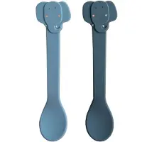 Trixie Baby Siliconen lepel 2-pack Mrs. Elephant - Kinderservies - Stainless Steel & 100% Food Grade Silicone - Set 2 lepels - Vaatwasbestendig