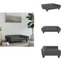 vidaXL Hondenbed, donkergrijs, 70x48x22 cm, fluweel - Hondenbedden
