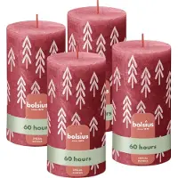 Bolsius - Rustieke kaars - 4 Stuks - Rood met print - 13cm - Kerst patroon