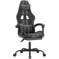vidaXL Gaming stoel met voetsteun, draaibaar, zwart en grijs, kunstleer