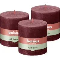 Bolsius - Rustieke Kaars - 3 Stuks - Bordeaux Rood - 10 x 10cm - 62 Branduren