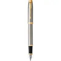 Parker IM vulpen | geborsteld metaal | medium punt met blauw inktpatroon | geschenkverpakking
