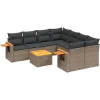 vidaXL 9-delige Loungeset met kussens poly rattan grijs