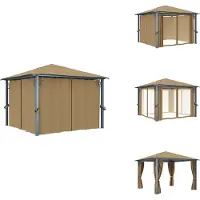 vidaXL Paviljoen met gordijn, 300x300 cm, taupe, aluminium - Paviljoens & feesttenten